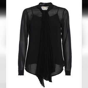 Michael Kors Sheer Crepe Blouse with Pleated Tie